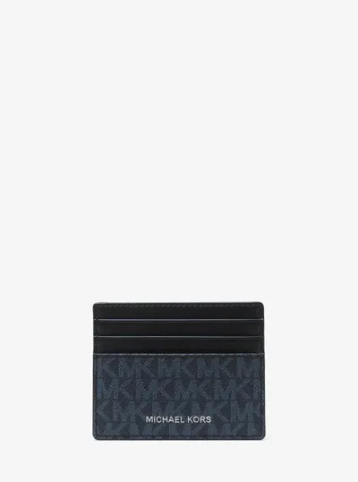 Michael Kors Cooper Signature Logo Card Case In Blue