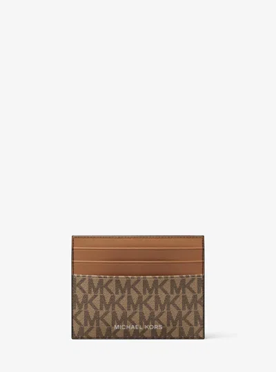 Michael Kors Cooper Signature Logo Card Case In Brown