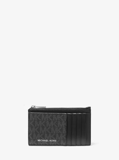 Michael Kors Cooper Slim Signature Logo Zip Wallet In Black