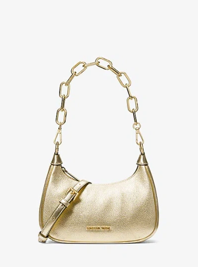 Michael Kors Cora Medium Metallic Leather Shoulder Bag In Gold