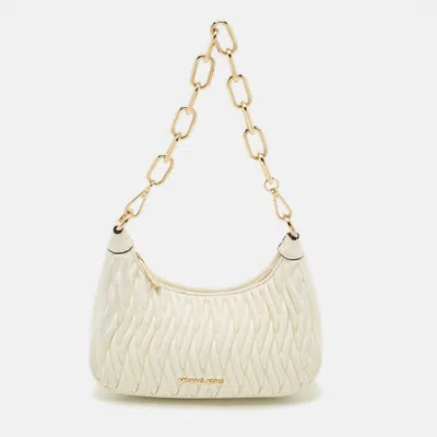 Pre-owned Michael Kors Cora Medium White Matelasse Leather Shoulder Bag