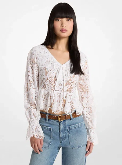 Michael Kors Corded Floral Lace Blouse In White