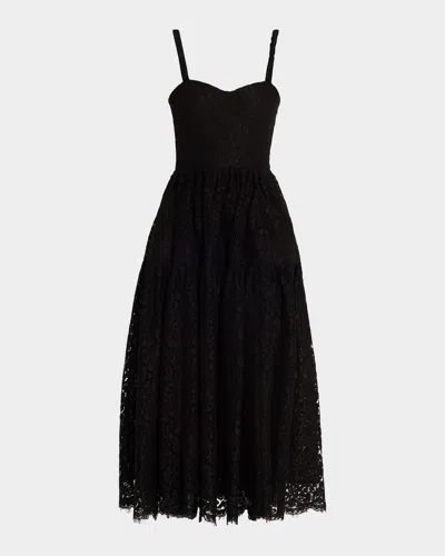 Michael Kors Corded Floral Lace Sweetheart-neck Midi Tank Dress In Black