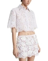 MICHAEL KORS CORDED LACE CROPPED SHORT SLEEVE BUTTON DOWN SHIRT