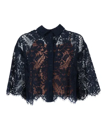 Michael Kors Corded Lace Ss Shirt In Blue
