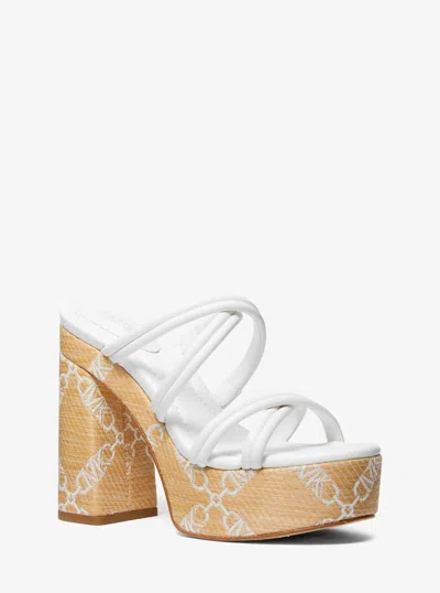Michael Kors Corrine Empire Logo Jacquard Straw Platform Sandal In Natural