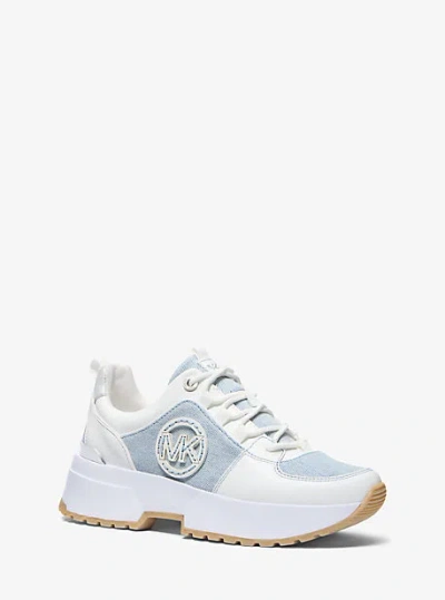 Michael Kors Cosmo Two-tone Washed Denim Trainer In Blue