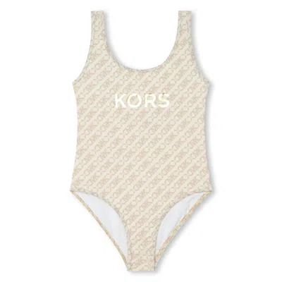 Michael Kors Kids' Logo-print U-neck Swimsuit In Crema
