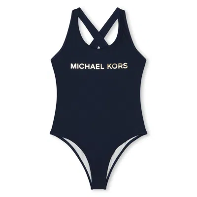 Michael Kors Kids' Logo-lettering High-cut Swimsuit In Blue