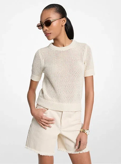 Michael Kors Cotton And Cashmere Mesh Short-sleeve Sweater In White