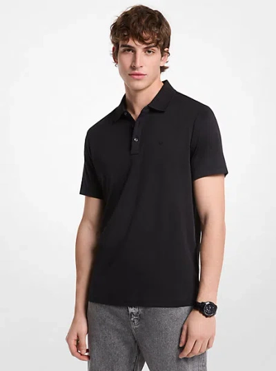 Michael Kors Cotton And Mesh Collar Polo Shirt In Black