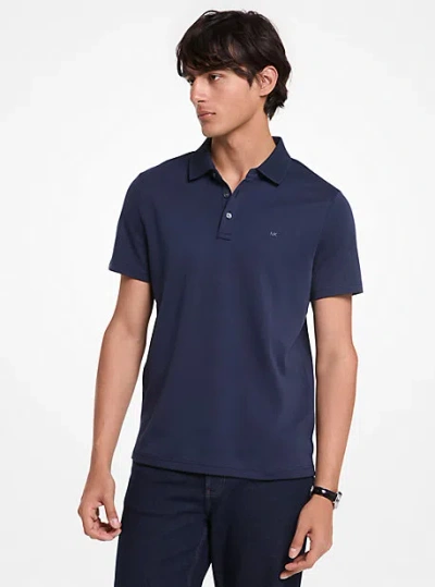 Michael Kors Cotton And Mesh Collar Polo Shirt In Blue