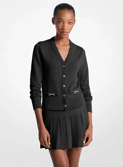 Michael Kors Cotton Blend Cardigan In Black