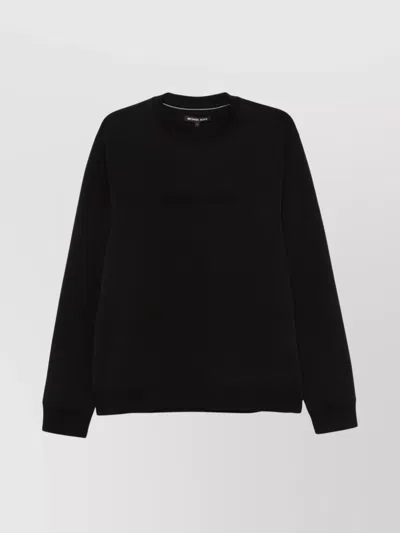 Michael Kors Cotton Blend Crew Neck Long Sleeve Sweater In Blue