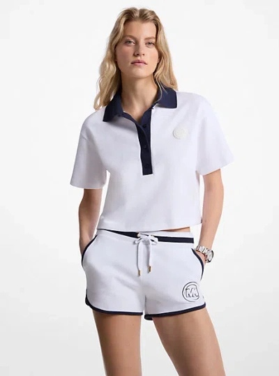 Michael Kors Cotton Blend Cropped Polo Shirt In White
