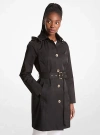 Michael Kors Cotton Blend Hooded Trench Coat In Black
