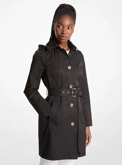 Michael Kors Cotton Blend Hooded Trench Coat In Black