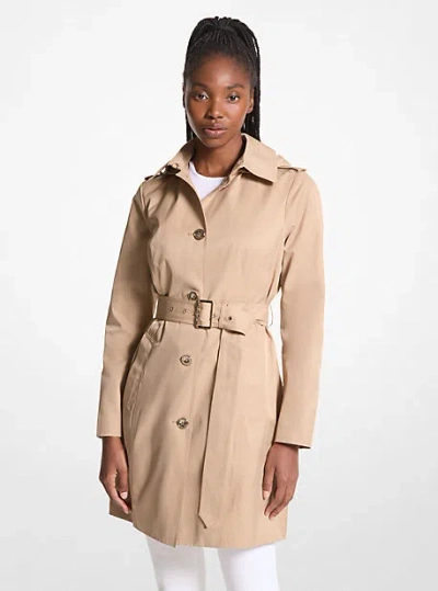 Michael Kors Cotton Blend Hooded Trench Coat In Natural