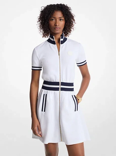 Michael Kors Cotton Blend Knit Zip-up Dress In White