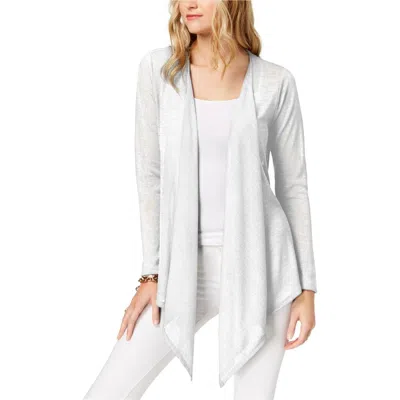 Michael Kors Cotton Blend Open Front Drape Cardigan In White In Gray