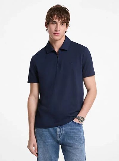 Michael Kors Cotton Blend Piqué Zip-up Polo Shirt In Blue