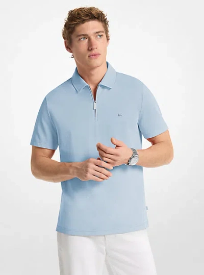 Michael Kors Cotton Blend Piqué Zip-up Polo Shirt In Blue