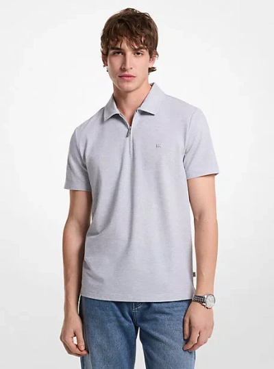 Michael Kors Cotton Blend Piqué Zip-up Polo Shirt In Brown