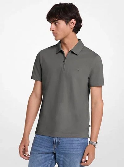 Michael Kors Cotton Blend Piqué Zip-up Polo Shirt In Gray