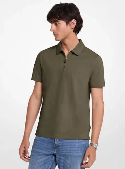 Michael Kors Cotton Blend Piqué Zip-up Polo Shirt In Green