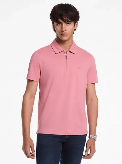 Michael Kors Cotton Blend Piqué Zip-up Polo Shirt In Pink