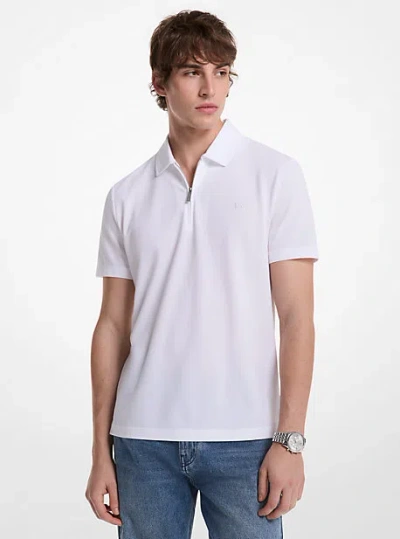 Michael Kors Cotton Blend Piqué Zip-up Polo Shirt In White