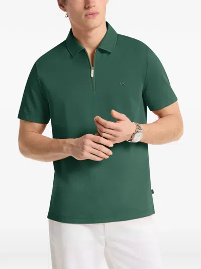 Michael Kors Cotton Blend Piqué Zip-up Polo Shirt In Green