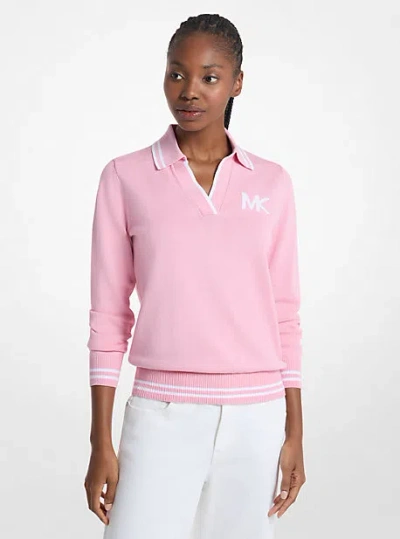 Michael Kors Cotton Blend Polo Sweater In Pink