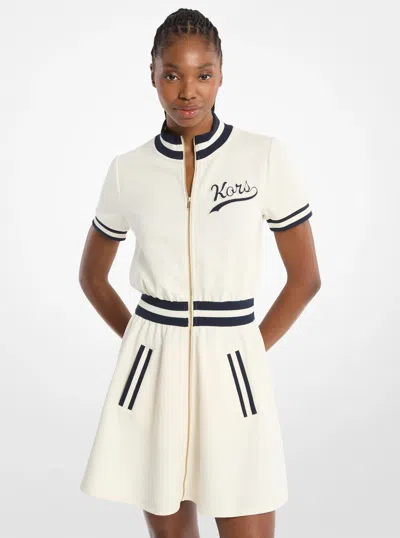 Michael Kors Cotton Blend Zip-up Mini Dress In Neutral