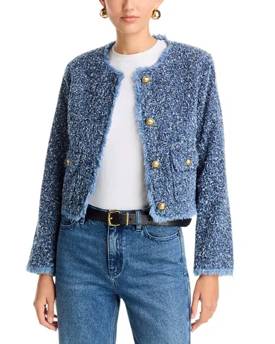 Michael Kors Cotton Fringe Trim Boucle Denim Jacket In Blue