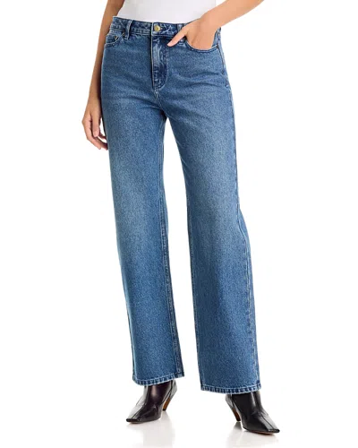 Michael Kors Cotton High Rise Straight Jeans In Dusk Blue Wash