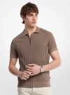 Michael Kors Cotton Knit Zip Polo Shirt In Brown