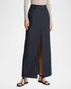 Michael Kors Cotton-linen Denim Slit Maxi Skirt In Indigo