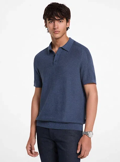 Michael Kors Men's Short Sleeve Textured Mouline Polo Shirt In Blue