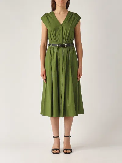 Michael Kors Cotton Popeline Midi Dress Dress In Green