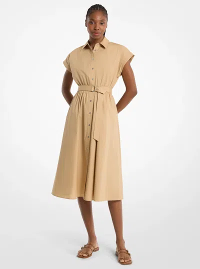 Michael Kors Cotton Poplin Midi Dress In Brown