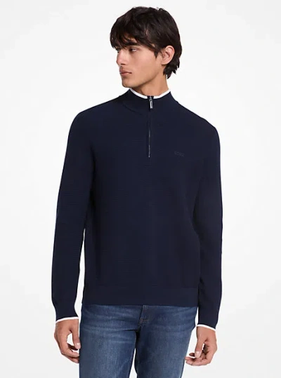 Michael Kors Cotton Quarter-zip Sweater In Blue