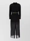 Michael Kors Black Long Dress With Classic Collar And Waist Belt