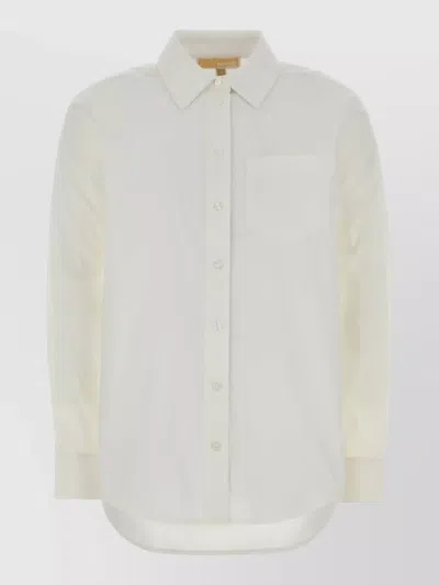 Michael Kors Cotton Shirt Long Sleeves Collared Neck Pocket In Neutral