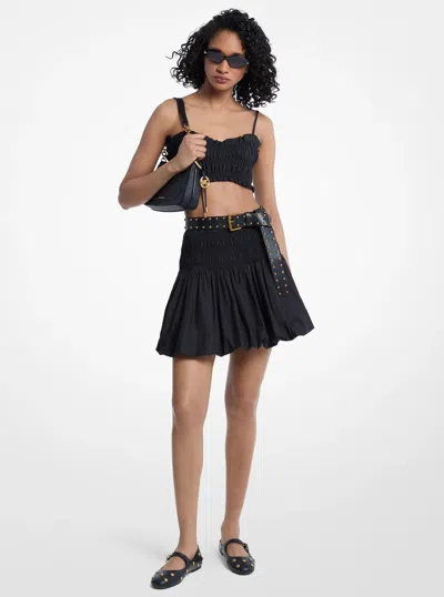 Michael Kors Cotton Smocked Bubble Skirt In Black