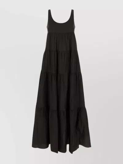 Michael Kors Cotton Stretch Dress Tiered Scoop Neckline In Nero