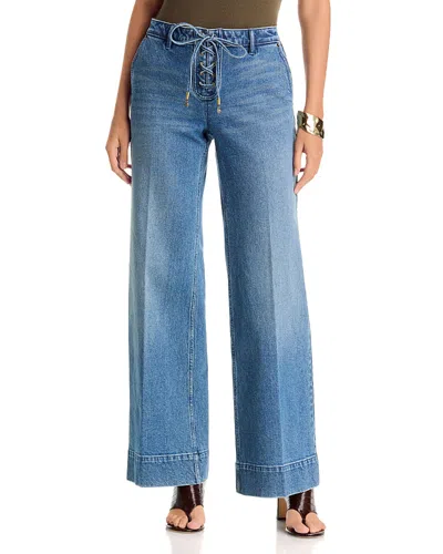 Michael Kors Cotton Stretch High Rise Flare Jeans In Dusk Blue Wash