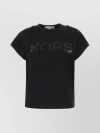 MICHAEL KORS COTTON T-SHIRT WITH FOLDED SLEEVES AND RIBBED CREW-NECK
