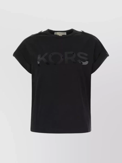 Michael Kors Cotton T-shirt With Folded Sleeves And Ribbed Crew-neck In Black