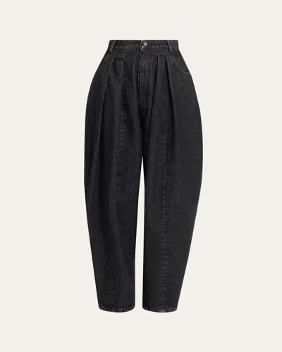 Michael Kors Courtney Pleated Cotton Denim Barrel Jeans In Black